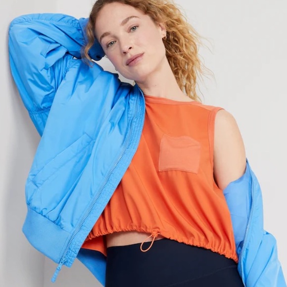 NWT Old Navy StretchTech Cinched-Hem Cropped Top - Tangerine - Picture 3 of 4